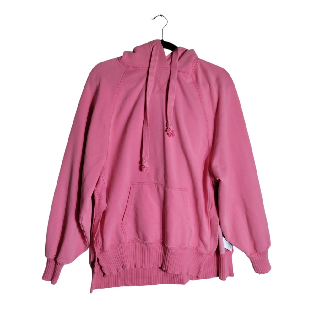 American Eagle Womens Pink Oversized Raglan Hoodie Sweatshirt Medium Ribbed Side